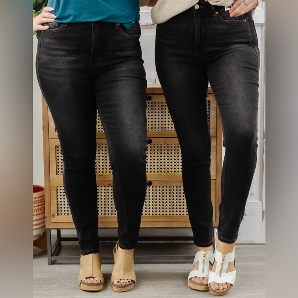 High Waist Tummy Control Black Wash Skinny Jeans